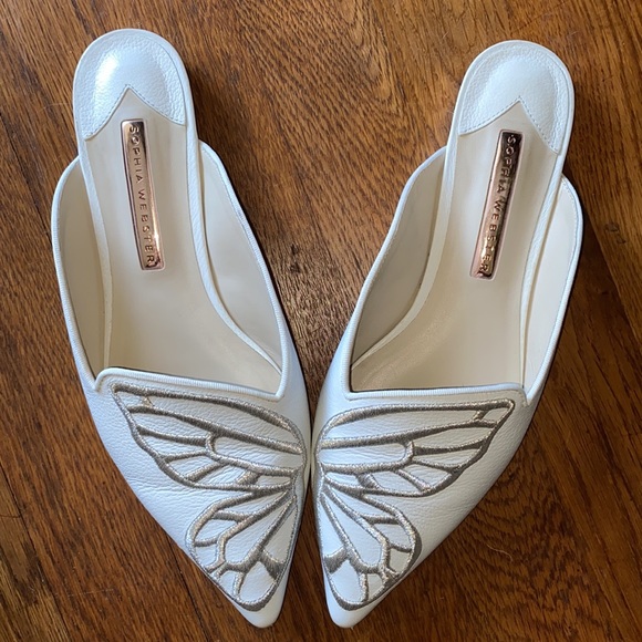 Sophia Webster White Leather Butterfly Embroidered Accent Mule 37 original box - Picture 3 of 5